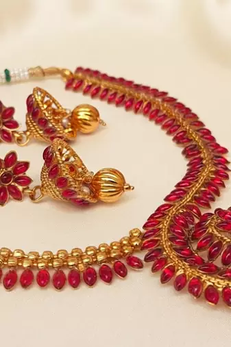 Designer pink kemp necklace set