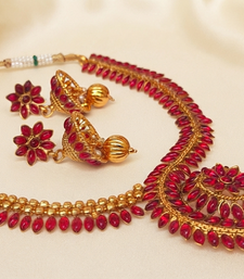 Designer pink kemp necklace set