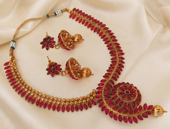 Designer pink kemp necklace set 3
