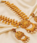 Gold plated temple jewellery with rubies and emeralds