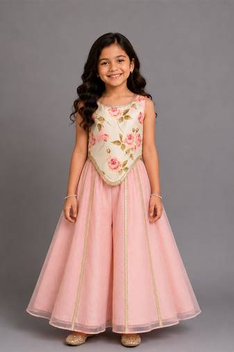 Blue Pink Printed Cotton Silk Co Ord Set