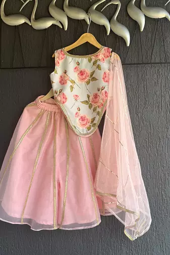 Blue Pink Printed Cotton Silk Co Ord Set