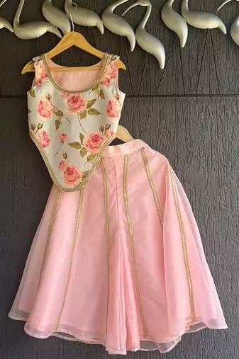 Blue Pink Printed Cotton Silk Co Ord Set