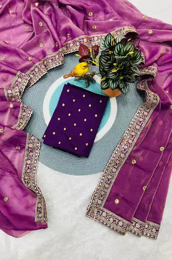 magenta color sequins with cording embroidered work silk blend saree