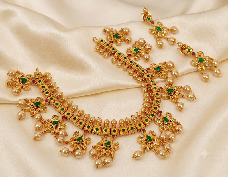 Guttapoosalu necklace set with emeralds