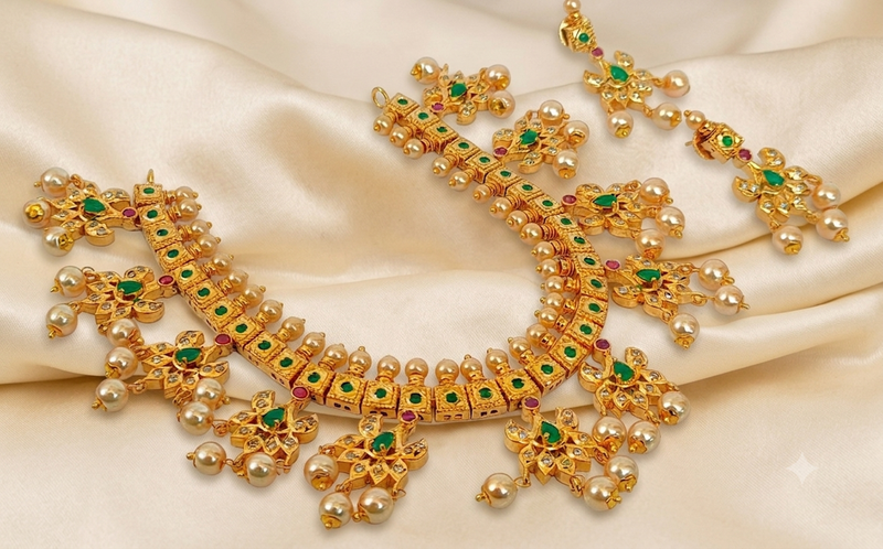 Guttapoosalu necklace set with emeralds