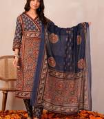 Women Ethnic Motifs Printed Angrakha Pure Cotton Kurta with Trousers & With Dupatta