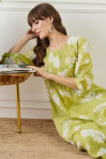 Women Floral Printed A-Line Pure Cotton Kurta Set