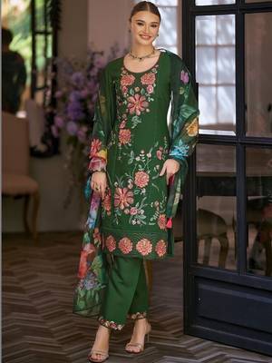 Women Floral Embroidered Regular Thread Work Kurta with Trousers & With Dupatta 2