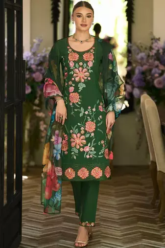 Women Floral Embroidered Regular Thread Work Kurta with Trousers & With Dupatta