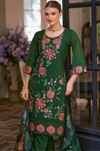 Women Floral Embroidered Regular Thread Work Kurta with Trousers & With Dupatta