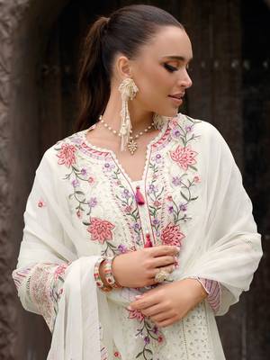 Floral Embroidered Regular Sequinned Kurta With Trousers & Dupatta 2