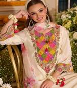 Floral Embroidered A-Line Tie-Up Neck Thread Work Kurta With Trousers & Dupatta