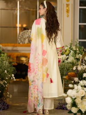 Floral Embroidered A-Line Tie-Up Neck Thread Work Kurta With Trousers & Dupatta 3