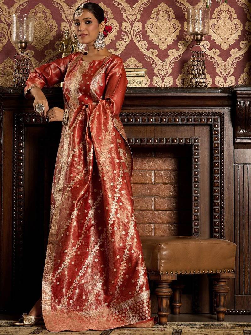 Ethnic Motifs Woven Design Zari Straight Kurta With Trousers & Dupatta