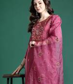 Floral Embroidered Kurta with Trousers & Dupatta