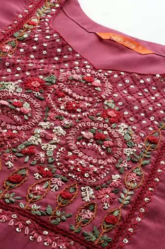 Floral Embroidered Kurta with Trousers & Dupatta