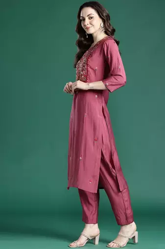 Floral Embroidered Kurta with Trousers & Dupatta