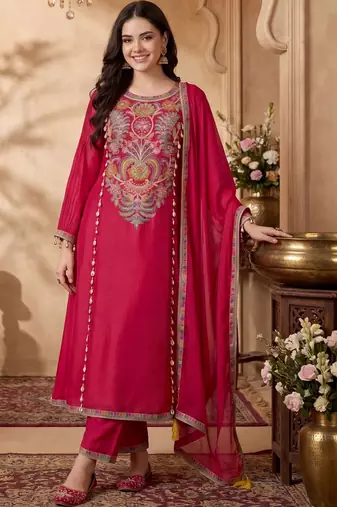 Women Ethnic Motifs Embroidered Regular Thread Work Kurta with Trousers & With Dupatta