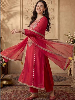 Women Ethnic Motifs Embroidered Regular Thread Work Kurta with Trousers & With Dupatta 2