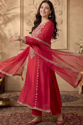 Women Ethnic Motifs Embroidered Regular Thread Work Kurta with Trousers & With Dupatta