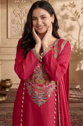 Women Ethnic Motifs Embroidered Regular Thread Work Kurta with Trousers & With Dupatta