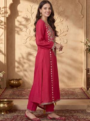 Women Ethnic Motifs Embroidered Regular Thread Work Kurta with Trousers & With Dupatta 4