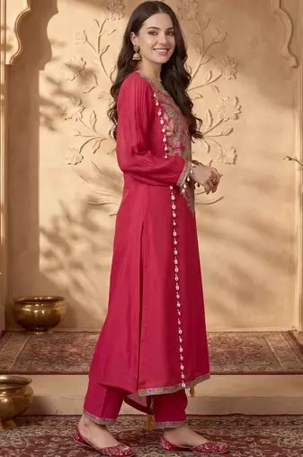 Women Ethnic Motifs Embroidered Regular Thread Work Kurta with Trousers & With Dupatta