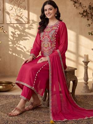 Women Ethnic Motifs Embroidered Regular Thread Work Kurta with Trousers & With Dupatta 5