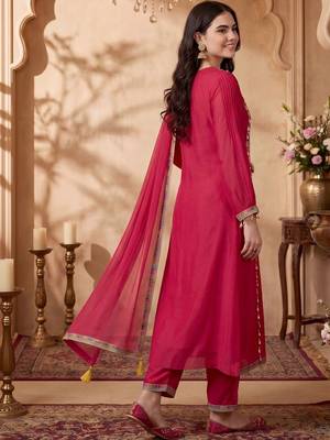 Women Ethnic Motifs Embroidered Regular Thread Work Kurta with Trousers & With Dupatta 6