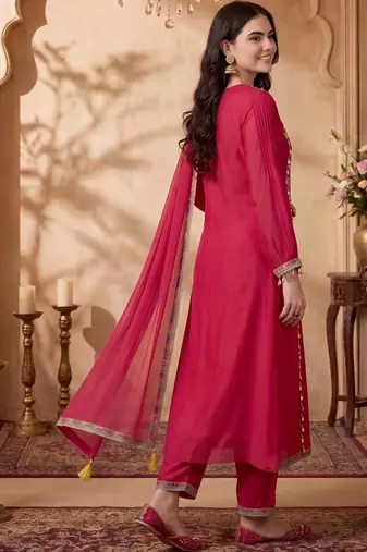Women Ethnic Motifs Embroidered Regular Thread Work Kurta with Trousers & With Dupatta