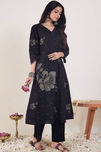 Floral Printed  Cotton Kurta With Trouser