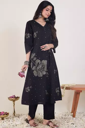 Floral Printed Pure Cotton Kurta With Trouser