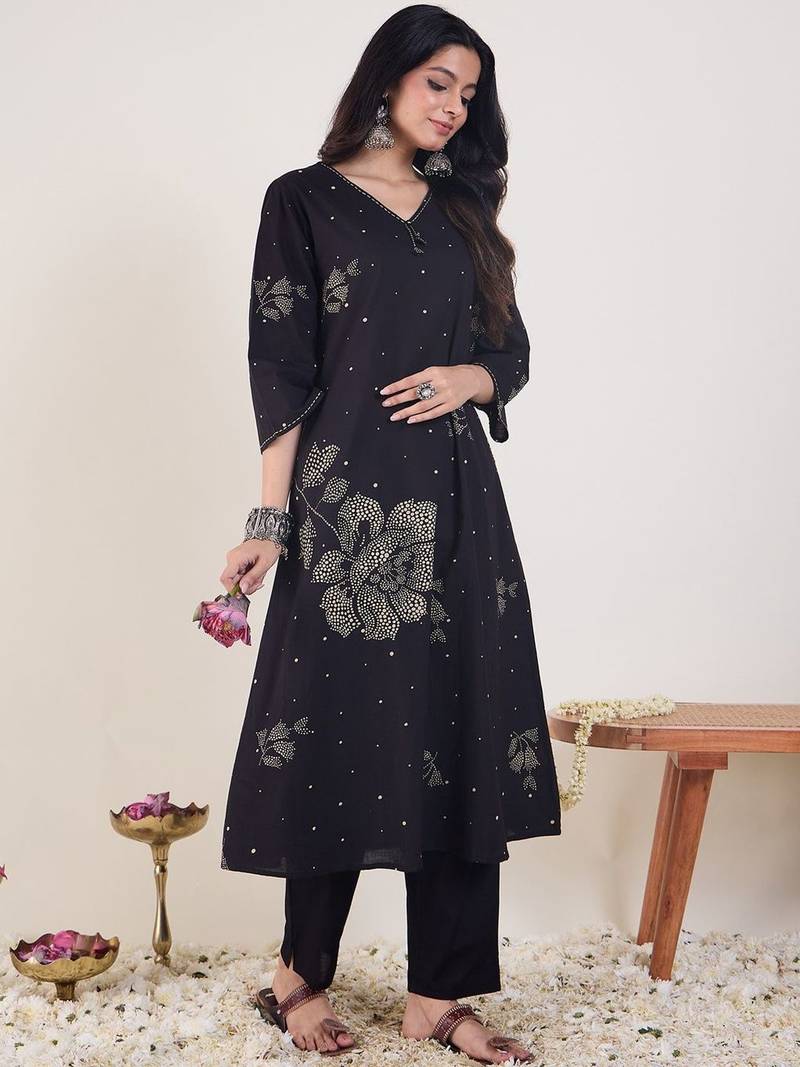 Floral Printed Pure Cotton Kurta With Trouser