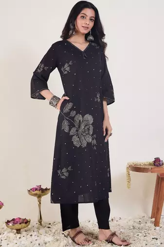 Floral Printed Pure Cotton Kurta With Trouser