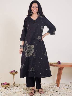 Floral Printed Pure Cotton Kurta With Trouser 4