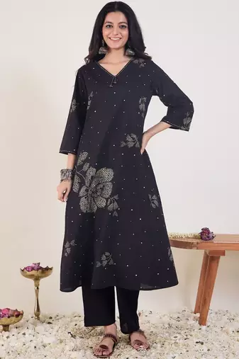 Floral Printed Pure Cotton Kurta With Trouser
