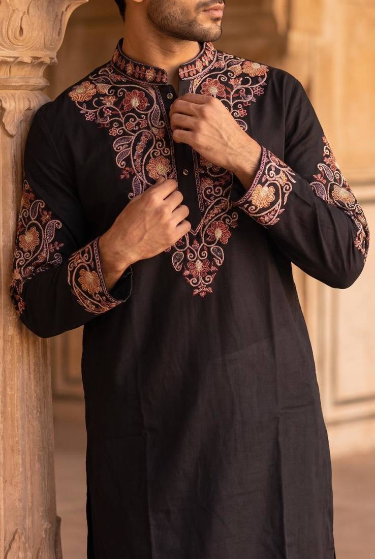 Outluk wedding vol 46 roman silk fabric with full embroidery  mens designer party wear kurta pajama.