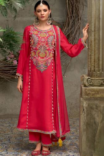 Women Ethnic Motifs Embroidered Regular Thread Work Kurta with Trousers & With Dupatta