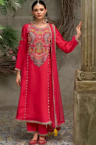 Women Ethnic Motifs Embroidered Regular Thread Work Kurta with Trousers & With Dupatta