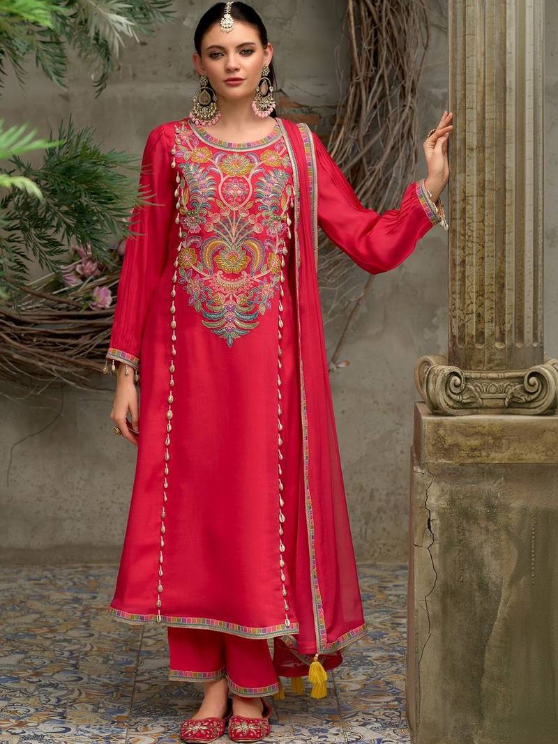 Women Ethnic Motifs Embroidered Regular Thread Work Kurta with Trousers & With Dupatta