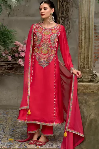 Women Ethnic Motifs Embroidered Regular Thread Work Kurta with Trousers & With Dupatta
