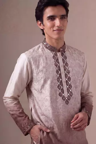 Outluk wedding vol 46 silk fabric with full embroidery  mens designer party wear kurta pajama.