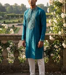 roman silk fabric embroidery mens designer party wear kurta pajama.