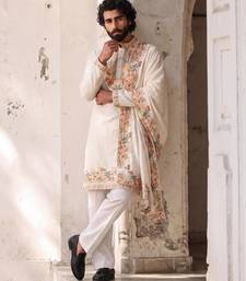 roman silk blend fabric embroidery mens designer party wear kurta pajama