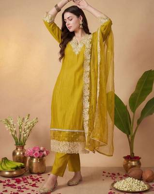 Women Ethnic Motifs Embroidered Regular Thread Work Kurta with Trousers & With Dupatta 1