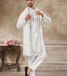 roman silk blend fabric embroidery mens designer party wear kurta pajama