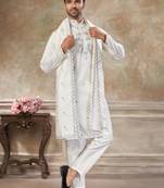 roman silk blend fabric embroidery mens designer party wear kurta pajama