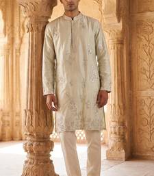 roman silk blend fabric embroidery mens designer party wear kurta pajama