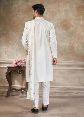 roman silk blend fabric embroidery mens designer party wear kurta pajama 3